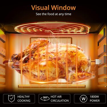 Фритюрниця 18 л XXL, фритюрниця 1800 Вт - Фритюрниця без олії - Фритюрниця з 7 аксесуарами, світлодіодний цифровий сенсорний екран, візуалізоване вікно - Аерофритюрниці Acekool FT1