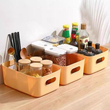 Набір з 8 барвистих коробок для зберігання, пластикові кошики для зберігання, органайзери для кухонних шаф з ручками, коробки для зберігання кошиків, пластикові кошики для ванної кімнати, кухні, комори, 8 л, барвисті