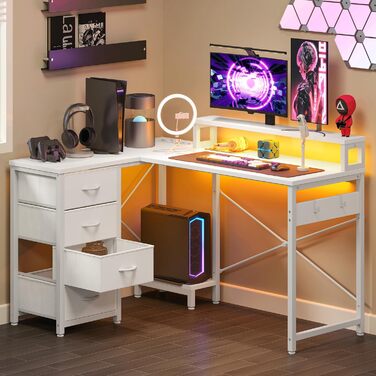 Кутовий письмовий стіл YITAHOME L-подібний з USB-розетками та шухлядами, білий, 130 x 100 x 75 см