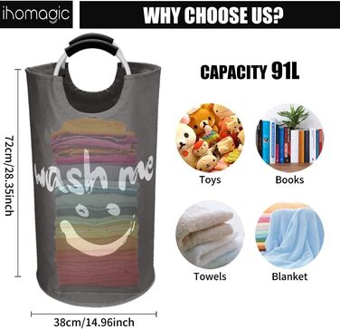 Кошик для білизни з ручками 91L Окремо стоячий кошик для білизни Розбірний, мішок для брудної білизни зі смайликом для брудної біл
