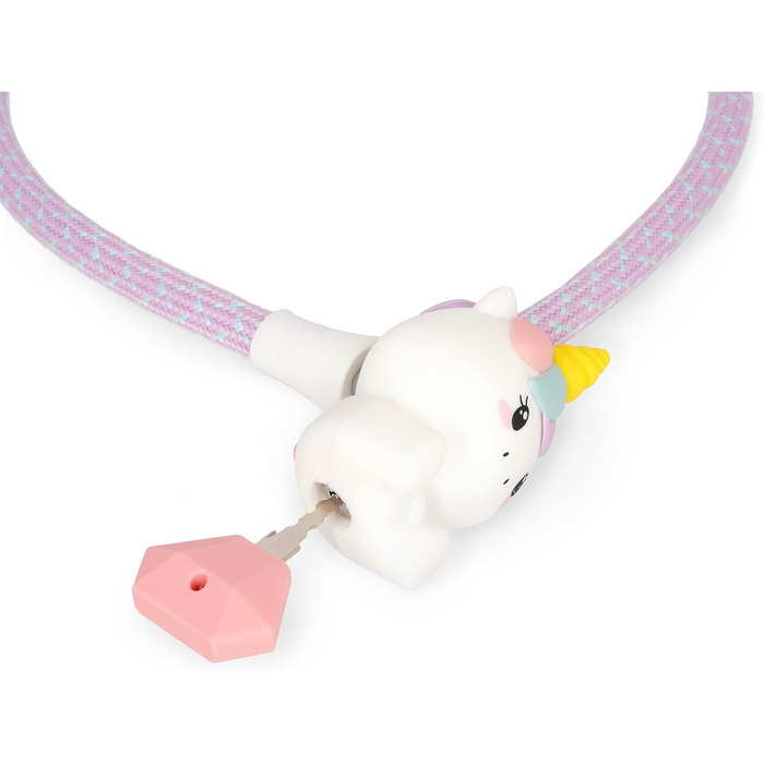 Легамі - Велосипедний замок з ключем, дизайн Єдиноріг, зовнішній шар з поліестеру, внутрішня частина з металу, довжина 75 см, аксесуар для дитячого велосипеда