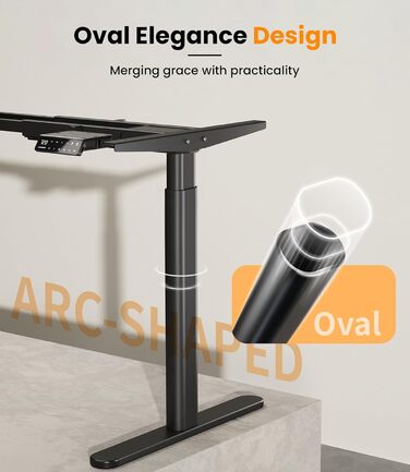 Каркас столу MAIDeSITe EL2 Pro Art з регулюванням висоти, овальна конструкція ніжок, електрично регульований по висоті каркас столу, подвійний двигун, вантажопідйомність 180 кг з 4 налаштуваннями пам&39яті та функцією захисту від зіткнень, чорний