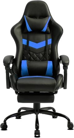 Ігрове крісло Delman, гоночне крісло, офісне крісло, комп&39ютерне крісло, масажне крісло з 6 точками вібрації, крісло керівника, штучна шкіра, ергономічна підставка для ніг 12-0037 (синє)