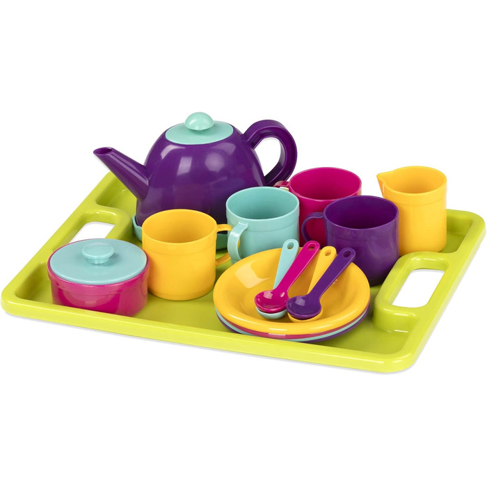 Набір посуду та чайного сервізу Battat, аксесуари для дитячої кухні тарілки, чашки, столові прибори, чайник, підноси - дитячий пос