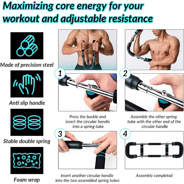 Тренажер для рук Ultimate Twister, регульований портативний тренажер для грудей та рук із пружинним опором від 18 до 45 кг, портативний знімний тренажер для верхньої частини тіла для дому та фітнесу