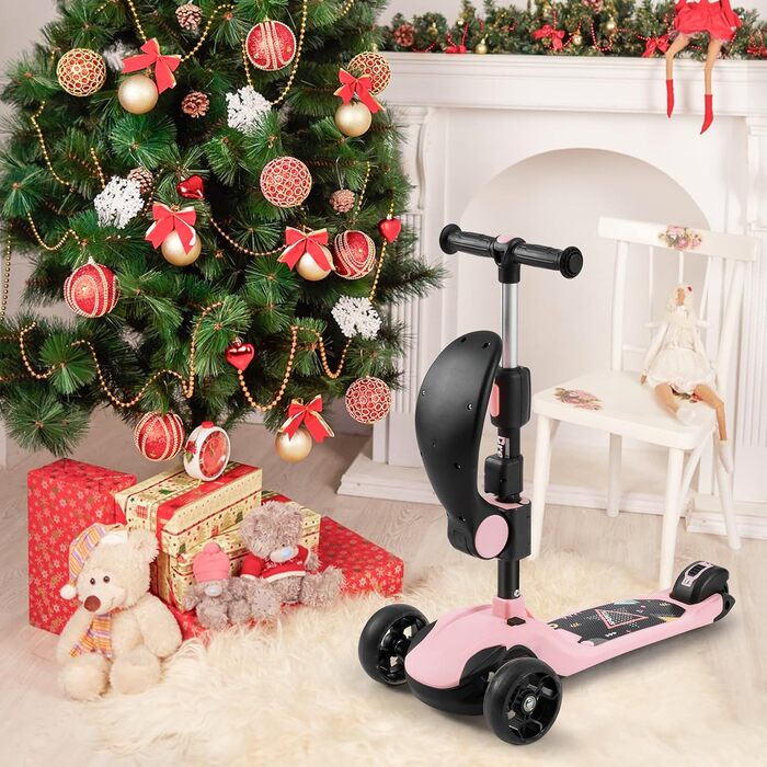 Самокат BremToy дитячий зі знімним сидінням, дитячий самокат з плавним регулюванням, дитячий самокат з поліуретановими світлодіодн