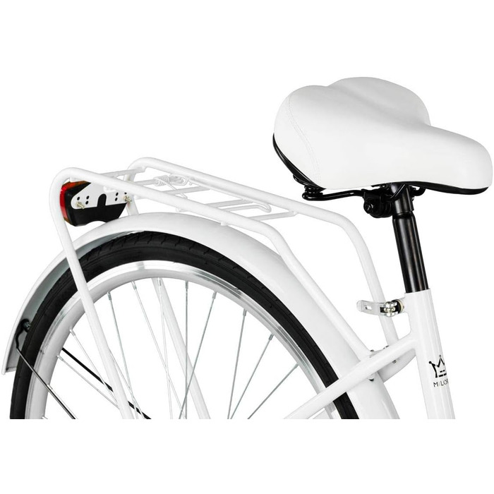 Комфортний велосипед із заднім багажником, голландський велосипед, жіночий велосипед, 1 швидкість, білий, 26 дюймів