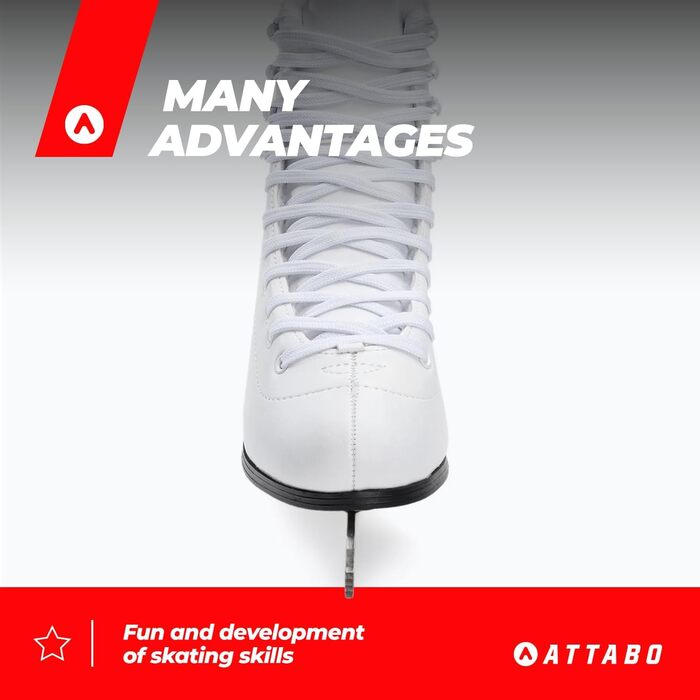 Фігурні ковзани ATTABO для дітей Лезо з нержавіючої сталі, класична шнурівка, посилені гачки, підкладка зі штучного хутра, зручні Білий 35 EU