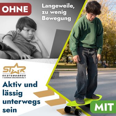 Скейтборд BIKESTAR Vintage Retro Cruiser 60 мм - круїзерний скейтборд для дітей та дорослих, початківці від 6-8 років, ретро дизайн Gecko Green Devilish Black