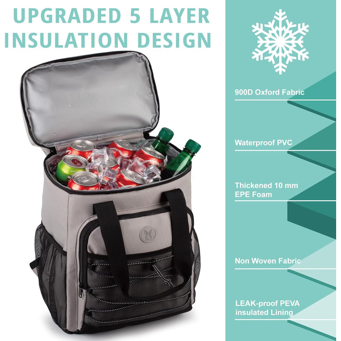 Рюкзак-холодильник з м&39якою ручкою для перенесення, легкий та утеплений, герметичний, великої місткості ідеально підходить для жінок та чоловіків для пляжу, кемпінгу, пікніків, риболовлі та походів, сірий