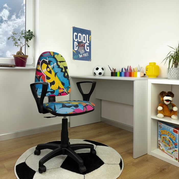 Дитяче письмове крісло з регульованою висотою - Ергономічне дитяче письмове крісло з 5 колесами, обертове дитяче крісло зі спинкою, різнокольорове з мотивом Bred Graf