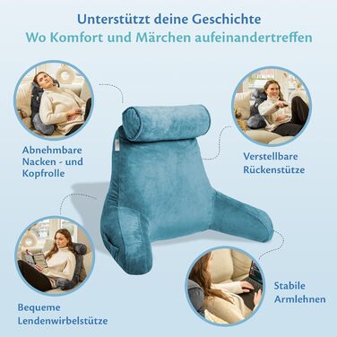 Подушка для читання Ella для ліжка та дивана зі знімним валиком для шиї - Подушка для спини ліжка - Подушка для читання з піни з ефектом пам&39яті з підлокітником, ідеально підходить для читання, перегляду телевізора, відпочинку або як підтримка спини - С