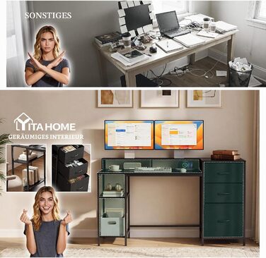Кутовий письмовий стіл YITAHOME з розетками та шухлядами, комп'ютерний стіл чорний, 144 x 50 x 87 см