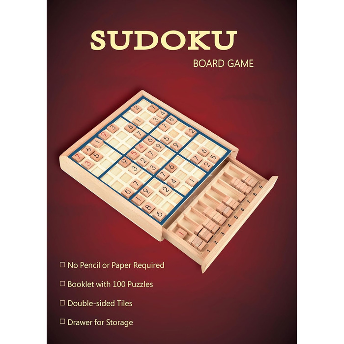 Дерев&39яна настільна гра судоку BOHS з висувним ящиком - з книгою зі 100 головоломок судоку для дорослих - настільна іграшка-голо