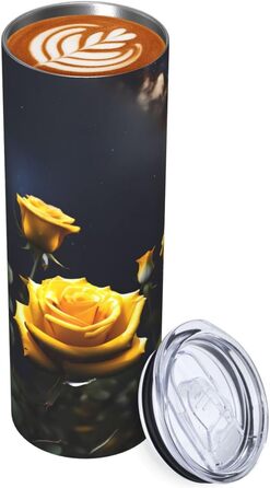 Кухоль з прямою трубочкою, красиві жовті троянди, принт, дорожній кухоль, підходить для кемпінгу, офісу та дому, 590 мл