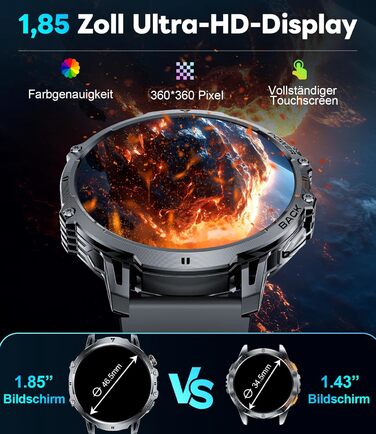 Розумний годинник LIGE Military для чоловіків (3 ремінці) - 1000 мАг/1,85 дюйма HD великий сенсорний екран/світлодіодна підсвітка, фітнес-годинник з понад 110 спортивними режимами, відстеження серцевого ритму/сну, спортивний годинник для iOS/Android, наси