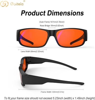 Жовтого кольору для кращого сну - Ultralight Nightfall Orange покращує сон S-59*40mm, 100 Orange Blue Light Blocking Over Glasses - Gaming Glasses