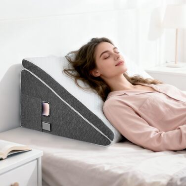 Клиноподібна подушка для ліжка та дивана, Д50xШ50xВ26. Подвійна подушка для читання з чохлом, який можна прати, з піни з ефектом пам&39яті, від хропіння та для більшого комфорту в області шиї та спини.