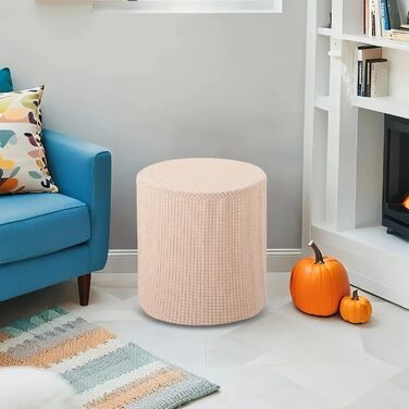 Чохол для пуфа, круглий, розтяжний, підходить для діаметрів 24,9 см - 32 см, нековзний чохол для пуфа для спальні, вітальні, бордовий