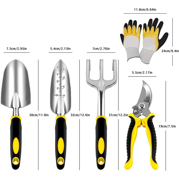 Набір садового інструменту AGAKY, набір садового інструменту з нержавіючої сталі, набір садового інструменту з секатором, ручний совок, посадковий совок, граблі, рукавички 5 шт. 5.0