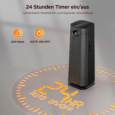 Тепловентилятор EasyAcc, тихий електричний керамічний PTC нагрівач із шумом 40 дБ, термостат, захист від перегріву та перекидання, 2000 Вт, 24-годинний таймер, електричний обігрівач для спалень - чорний