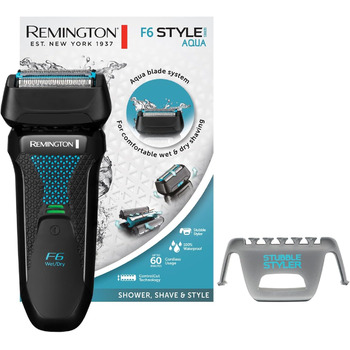 Чоловіча електробритва Remington F6 Aqua (бритва для вологого та сухого гоління, 100 водонепроникна, розкладний тример для детального та довгого волосся, літієва батарея 60 хв, функція заряджання через USB) Сітчаста бритва F6000