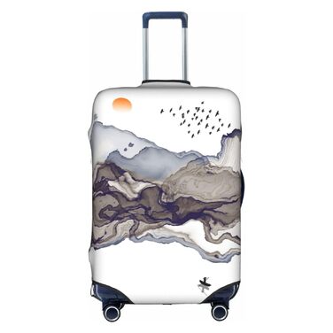 Чохол для валізи Сірі пагорби, птахи - захисний, з малюнком, великий розмір (80 см), білий