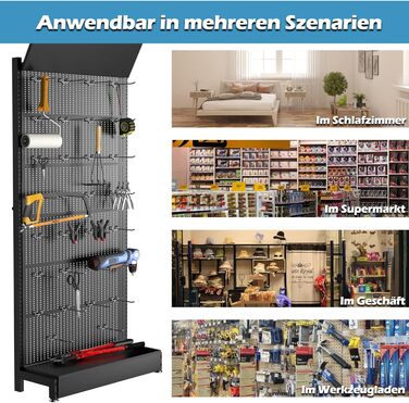 Набір металевих перфорованих дощок 30 гачків, розміри 215,9 x 91,4 x 33 см, вантажопідйомність до 150 кг Органайзер для інструментів Hooks Garage, контейнери для зберігання та панель для інструментів, ефективний чорний, 2 шт.