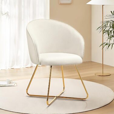 Крісло для туалетного столика Hellove із золотистими металевими ніжками, зручне оксамитове бежеве крісло для туалетного столика, просте сучасне крісло з підлокітниками, м&39яке крісло для макіяжу, вітальня, комплект з , бежевий