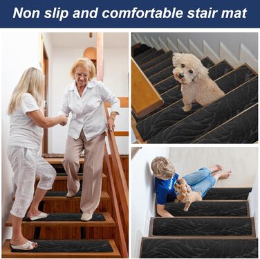 Сходинки для сходів, 15 шт. , протиковзкі, самоклеючі, 55x19 см, багаторазові, ріжучі, захист для сходів у приміщенні для домашніх тварин та дітей - чорні