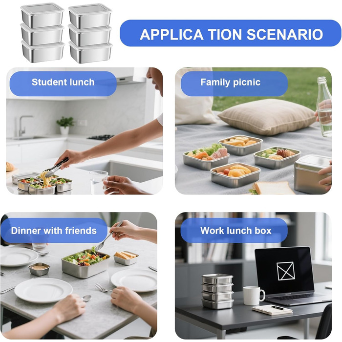 Контейнерів для зберігання продуктів з кришками, харчова сталь, багаторазові та штабельовані, контейнери для нарізок для холодильника, кухонні контейнери для сиру, фруктів, салатів, 6
