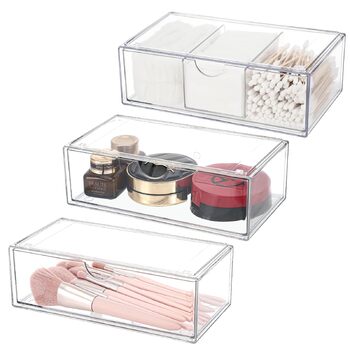 Секційний органайзер для косметики з висувними шухлядами, міні-органайзер для ванної кімнати з висувними шухлядами. Штабельований прозорий акриловий органайзер для макіяжу, для туалетного столика, ванної кімнати, спальні, письмового столу, 3-