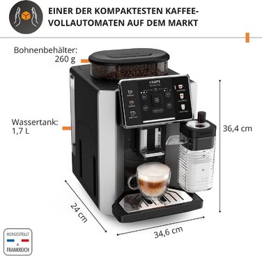 Кавомашина KRUPS Sensation Milk EA912E 6 рецептів кави та молочних напоїв, технологія Milk Maestro для ідеальної пінки, просте керування та легке очищення, компактний дизайн