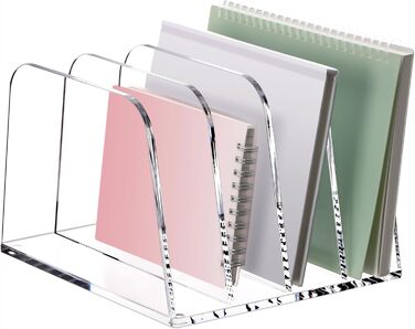 Акриловий тримач для листів та органайзер для столу SANRUI (4 відділення) - вертикальний лоток для листів для пошти, блокнотів A5 та планшетів Прозорий органайзер для тіней для повік та сортувальник (прозорий)