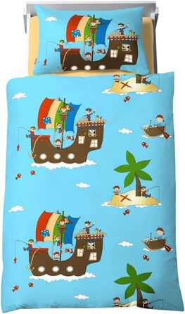 Дитяча постільна білизна Dream Art Kids Renforce, піратська, синя, 100 x 135 см, вкл. подушку 40 см x 60 см