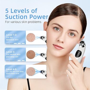 Пилосос для очищення пір з камерою 1080P HD, вакуумний пилосос для видалення чорних крапок з 4 всмоктувальними головками, 5 всмоктувальними силами для очищення шкіри обличчя від прищів і вугрів Whitehead Whitehead Білий