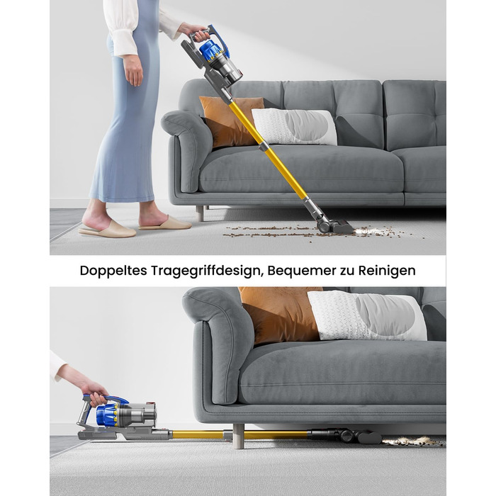 Акумуляторний пилосос Anyson, 45KPA/550 Вт, час роботи 60 хвилин, подвійна ручка, 1,5 л пилосос, OLED-дисплей для твердої підлоги/