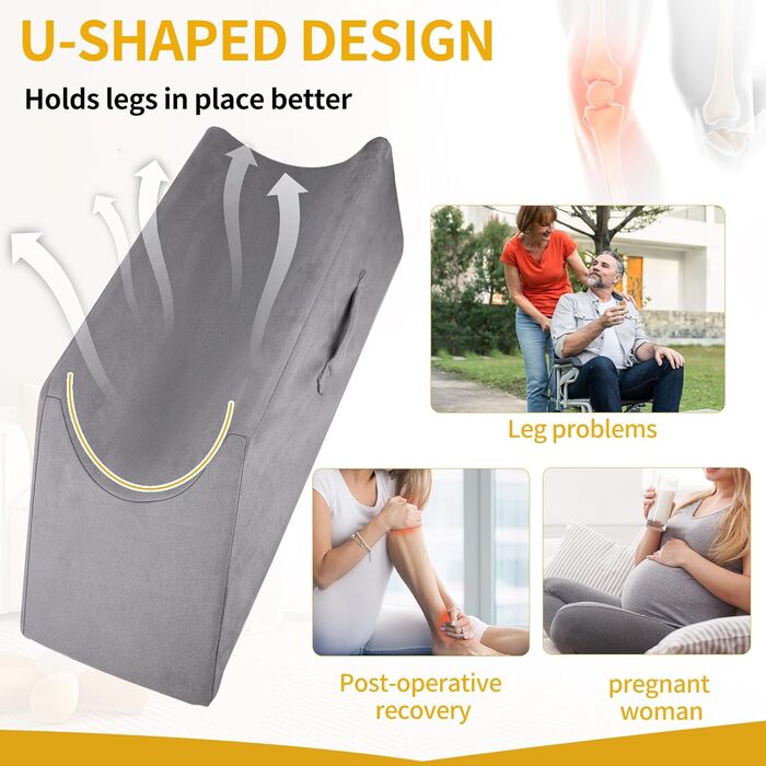 Подушка для підняття ніг, губчаста подушка для підняття ніг, подушка для підтримки ніг, полегшує біль у спині та ногах, сприяє кровообігу, можна прати, сірий колір
