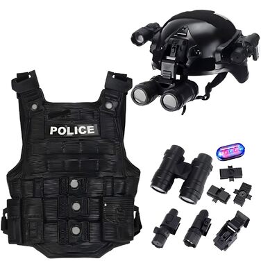 Тактичний комплект шолома та захисного жилета для дітей з ліхтариком, багатофункціональне бойове спорядження для косплею, страйкболу та ігор на свіжому повітрі, чорний
