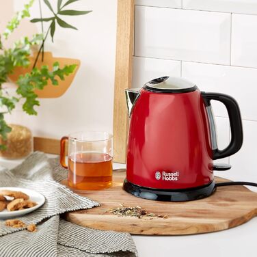 Чайник Russell Hobbs малий 1,0 л Кольори Нержавіюча сталь Червоний (2400 Вт, функція приготування під тиском, знімний фільтр від накипу, зовнішній індикатор рівня води, маленький туристичний чайник) Чайник 24992-70