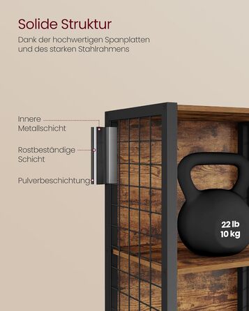 Книжкова полиця VASAGLE, офісна полиця, кухонна полиця, окремостояча полиця з 6 полицями, 4 S-подібними гачками, 30 x 40 x 175,6 см, для офісу, вітальні, кабінету, вінтажний коричнево-чорний колір LLS170K01, 6 рівнів (40Ш см)