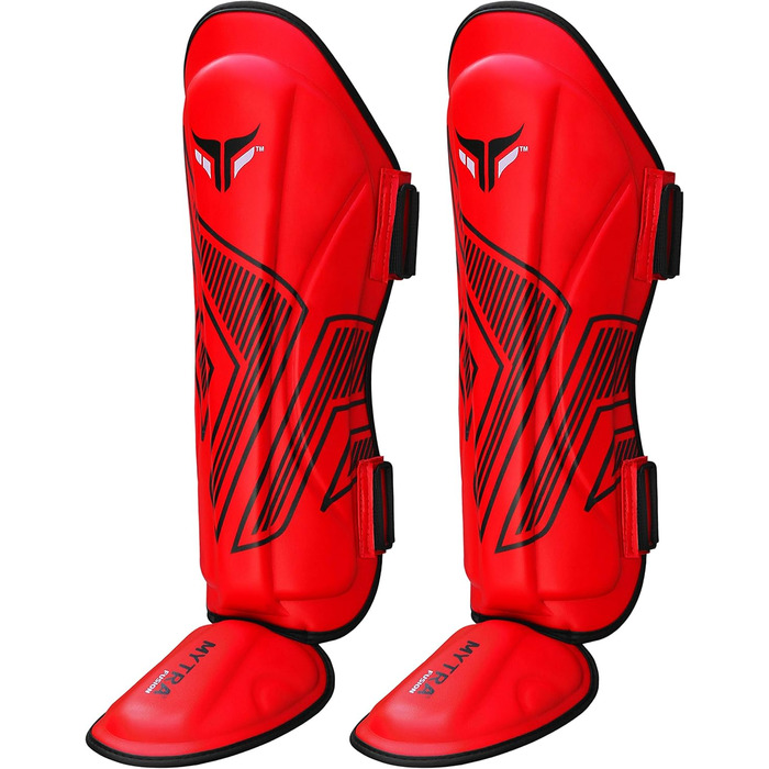 Накладки на гомілку Mytra Fusion для дорослих, захист гомілки, захист для боксу, ММА, муай-тай та тренувань з бойових мистецтв червоного кольору, розмір L-XL