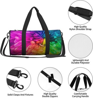 Спортивна сумка для подорожей, красивий веселковий принт з квітами та хризантемами, сумка на нічліг, чорний колір, універсальний розмір