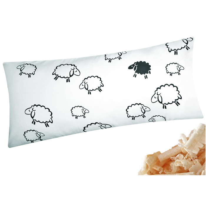 Подушка зі швейцарської сосни 40x80 см - Наповнена швейцарською сосною - Біла та чорна овечка - Подушка зі стружкою та пластівцями швейцарської сосни, на блискавці (Zirbe-99-2-40x80)
