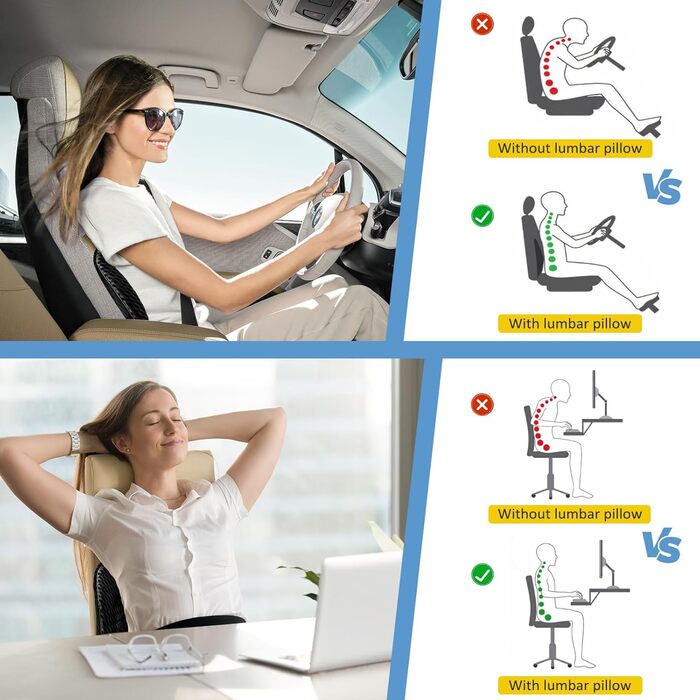 Поперекова опорна подушка для автомобіля, ортопедична поперекова подушка, поперекова опора з піни з ефектом пам&39яті для автомобіля, офісні крісла, інвалідні візки (чорна)