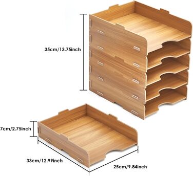 Штабелювані лотки для зберігання, 6 шт. , офісний органайзер, лоток для листів на столі, дерев&39яний для лотка для документів/лотка для паперу, лоток для файлів A4, коричневий, 6 шт.