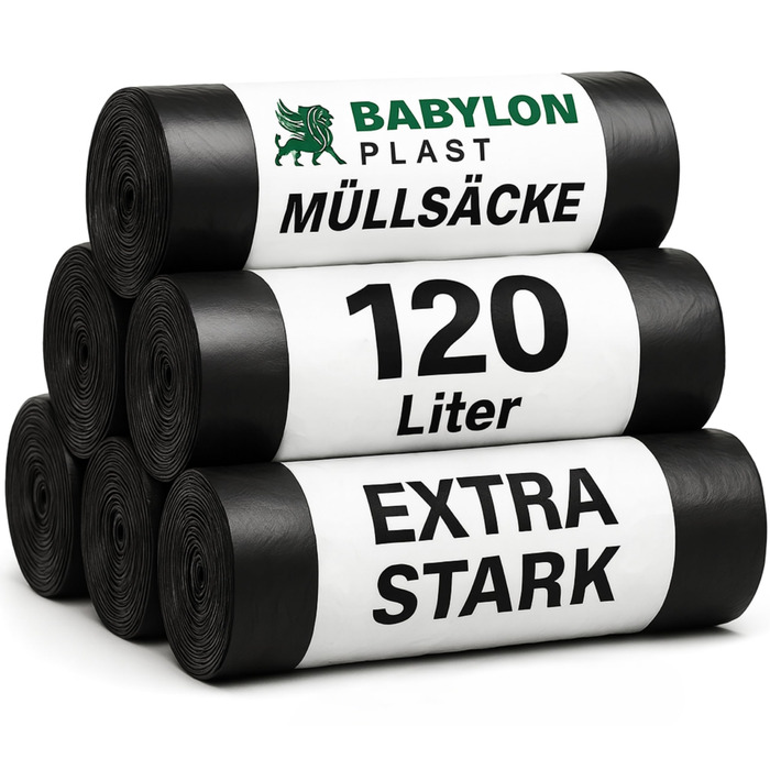 Міцні сміттєві мішки Babylonplast 120 л (80 шт. ) чорного кольору Міцні сміттєві мішки Міцні сміттєві мішки, стійкі до розривів 70110 см Перероблювані та екологічно чисті Мішки для будівельних відходів 70 мкм/Тип 100