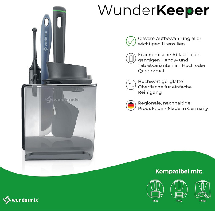 Тримач для кухонного приладдя WunderKeeper Тримач для кухонного приладдя з тримачем для планшета/мобільного телефону Розумне зберігання кухонного приладдя Для Thermomix TM6, TM5, TM31