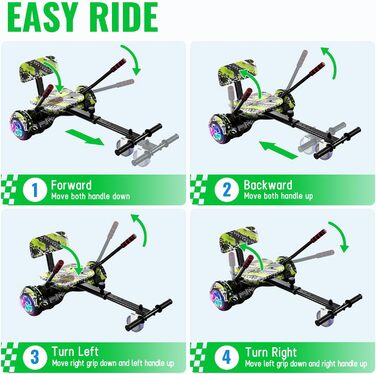 Кріплення на сидіння SISIGAD для гіроскутера – з Bluetooth, кольоровими світлодіодними ліхтарями, регульована довжина рами для дітей