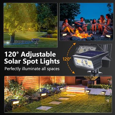 Сонячні ліхтарі для саду на відкритому повітрі, сонячні прожектори 3000K теплого білого кольору, 4 шт., водонепроникні садові ліхтарі IP65, 2 режими яскравості, сонячні ліхтарі для саду на відкритому повітрі, двору, доріжки